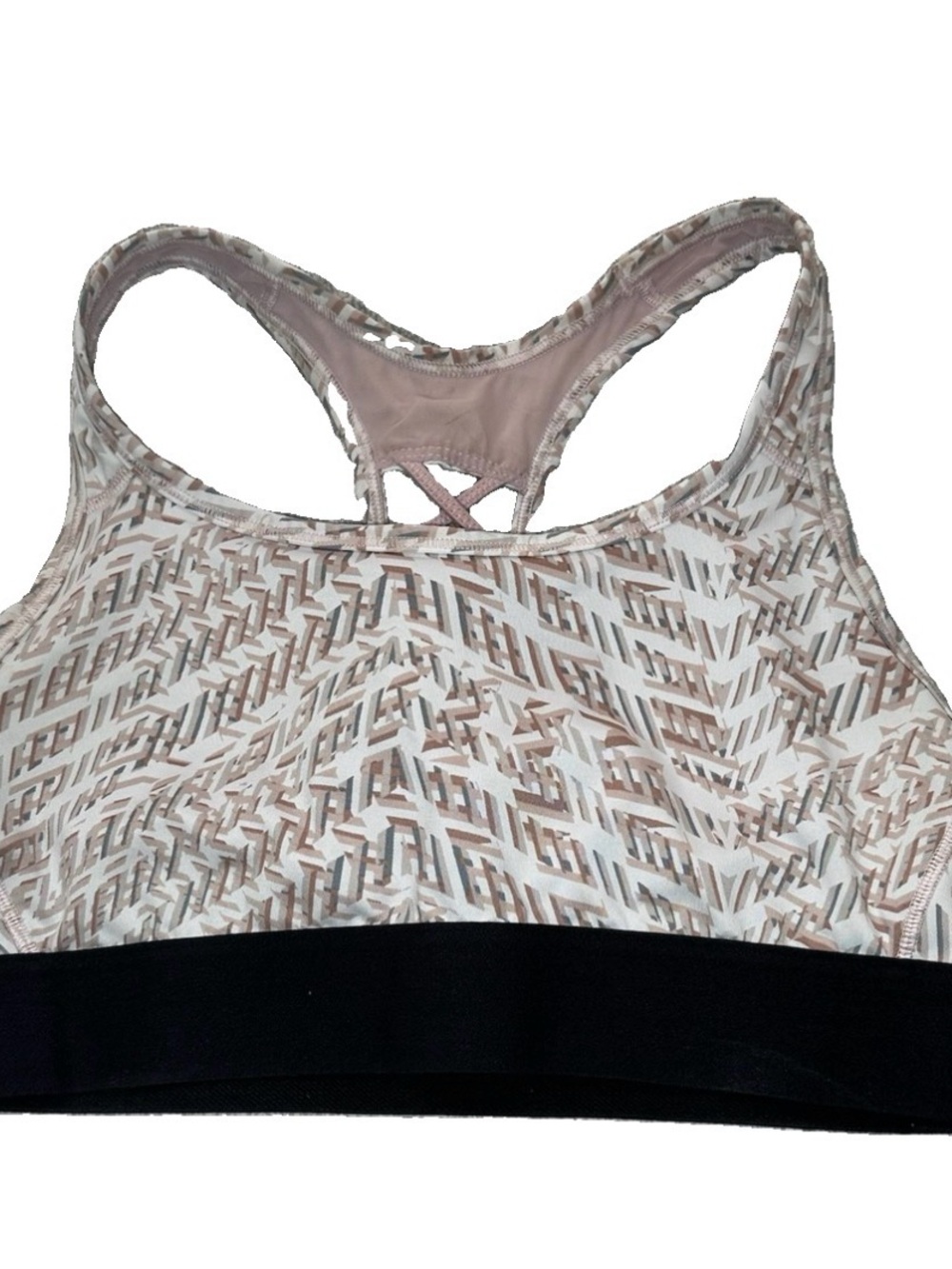 Victoria Women’s Neutral Geo Print Sports Bra - Black Band